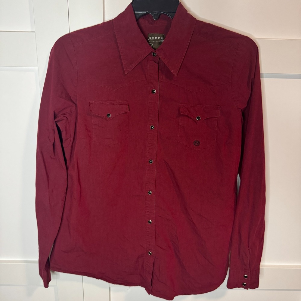 Roper Burgundy Western Long Sleeve Shirt Full Snap Womens XL Cowgirl Black snap